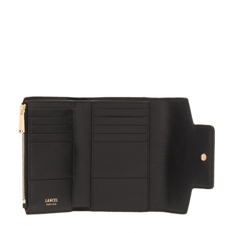 Lancel Roxane Compact Geldbörse Damen Schwarz Gold | NXA4258JJ