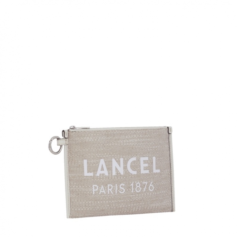 Lancel Summer Zip Beuteltasche Damen Grau Weiß | RYN7974EL