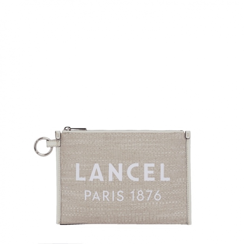 Lancel Summer Zip Beuteltasche Damen Grau Weiß | RYN7974EL